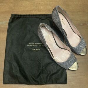 kate spade Glitter Peep-Toe Pumps with Gold Toe